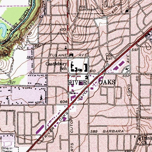 Topographic Map of City of River Oaks, TX