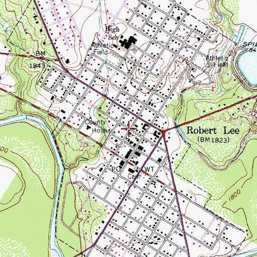 Topographic Map of City of Robert Lee, TX