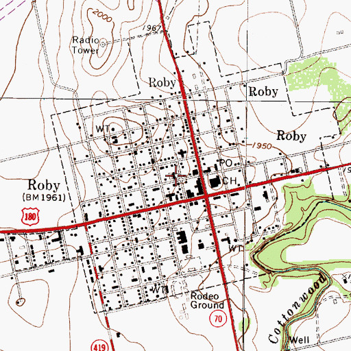 Topographic Map of City of Roby, TX