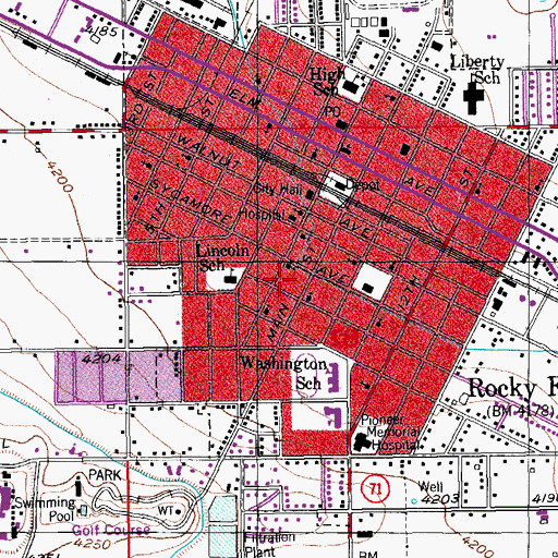 Topographic Map of City of Rocky Ford, CO