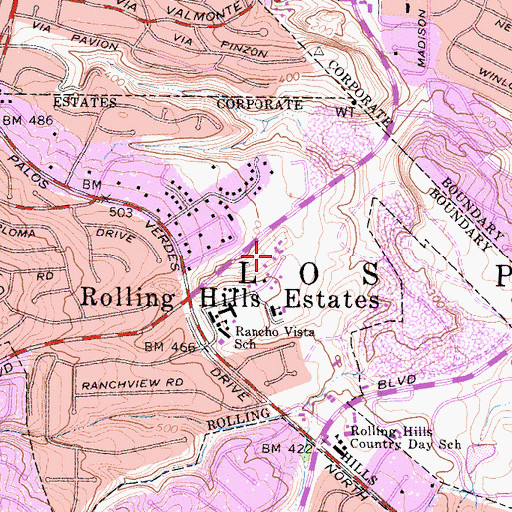 Topographic Map of City of Rolling Hills Estates, CA