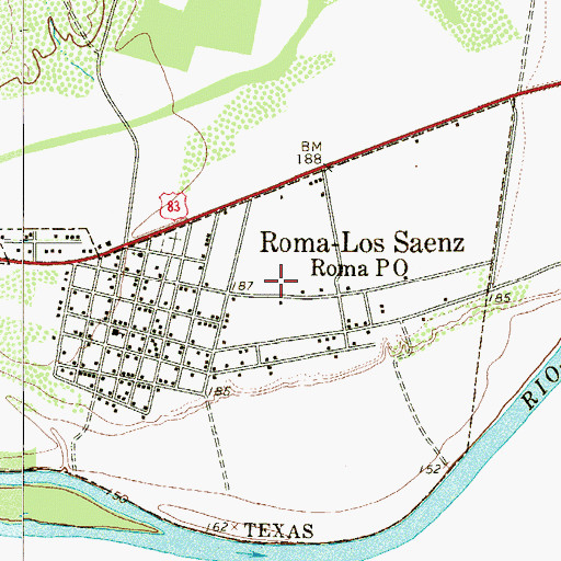 Topographic Map of City of Roma, TX