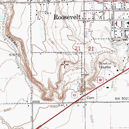 Topographic Map of City of Roosevelt, UT