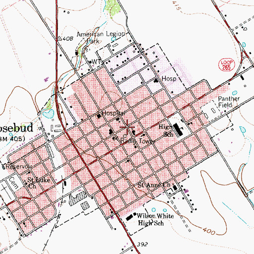Topographic Map of City of Rosebud, TX