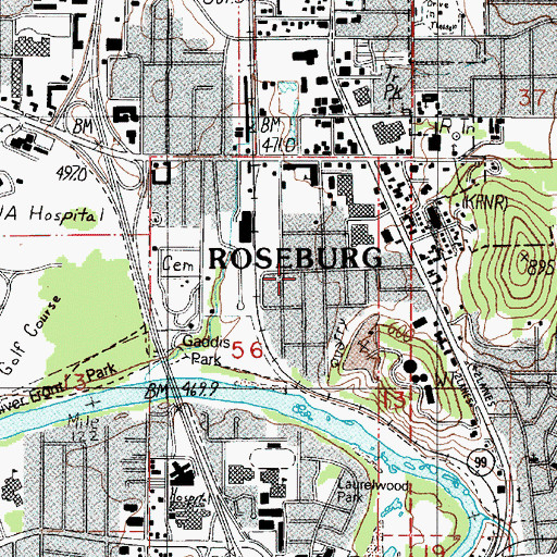 Topographic Map of City of Roseburg, OR