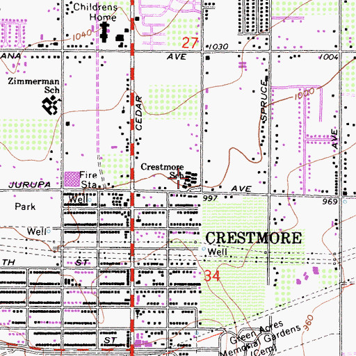 Topographic Map of Crestmore Elementary School, CA