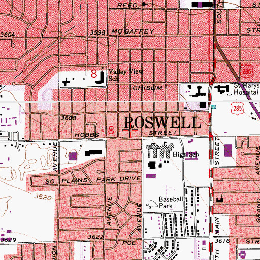 Topographic Map of City of Roswell, NM