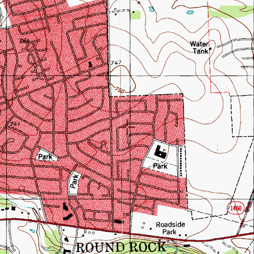 Topographic Map of City of Round Rock, TX