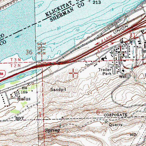Topographic Map of City of Rufus, OR