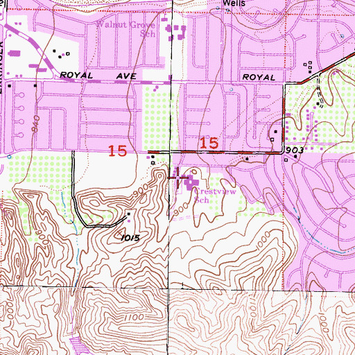 Topographic Map of Crestview Elementary School, CA