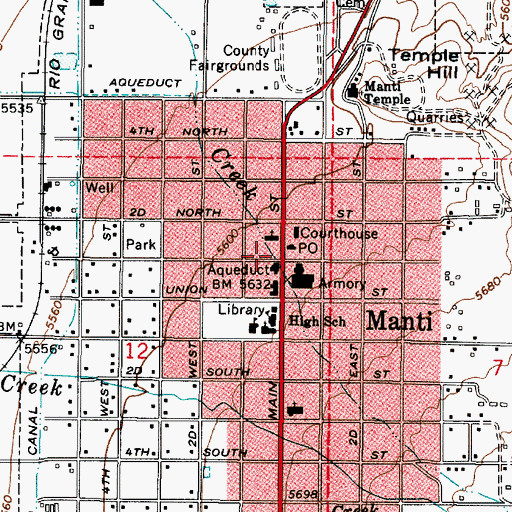 Topographic Map of City of Manti, UT