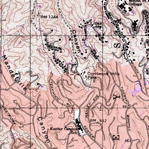 Topographic Map of Crestwood Hills Park, CA
