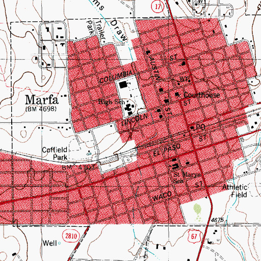 Topographic Map of City of Marfa, TX