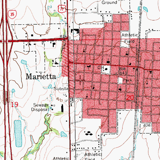 Topographic Map of City of Marietta, OK
