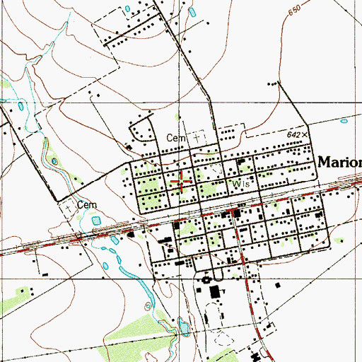 Topographic Map of City of Marion, TX