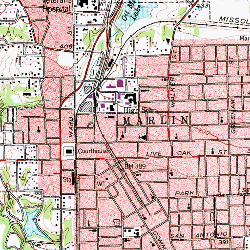 Topographic Map of City of Marlin, TX