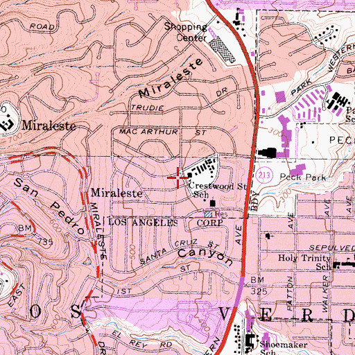 Topographic Map of Crestwood Street Elementary School, CA