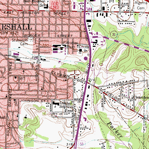 Topographic Map of City of Marshall, TX