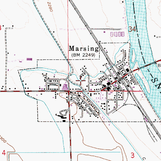 Topographic Map of City of Marsing, ID