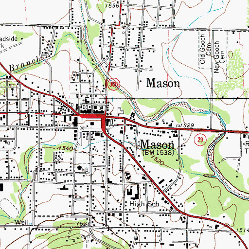 Topographic Map of City of Mason, TX