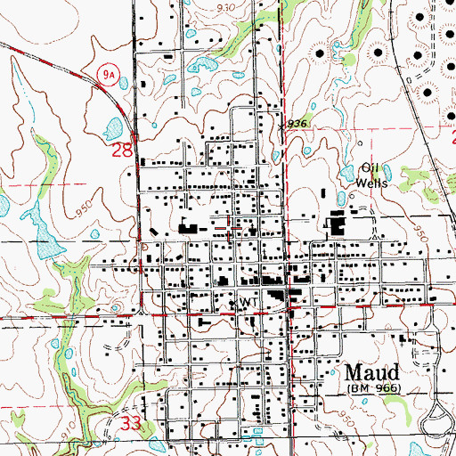 Topographic Map of City of Maud, OK