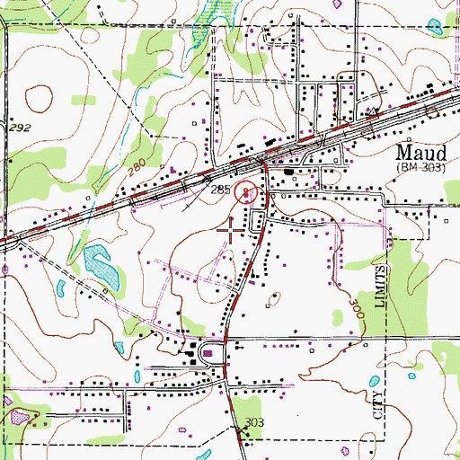 Topographic Map of City of Maud, TX