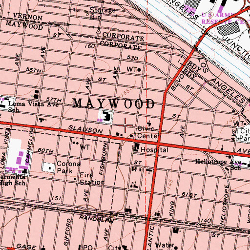 Topographic Map of City of Maywood, CA