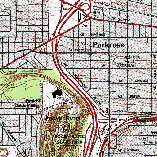 Topographic Map of City of Maywood Park, OR