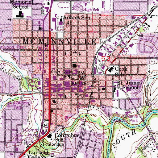 Topographic Map of City of McMinnville, OR