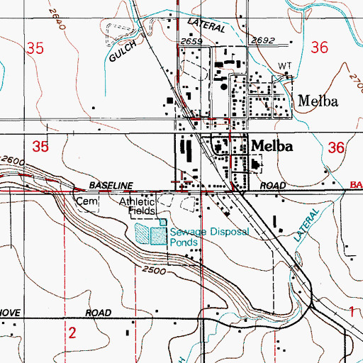 Topographic Map of City of Melba, ID