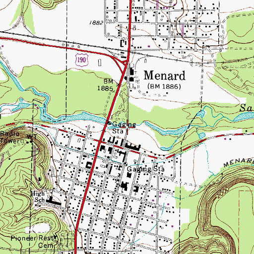 Topographic Map of City of Menard, TX