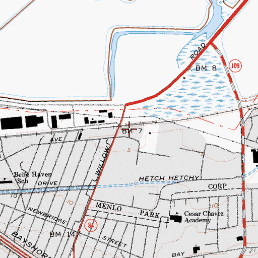 Topographic Map of City of Menlo Park, CA