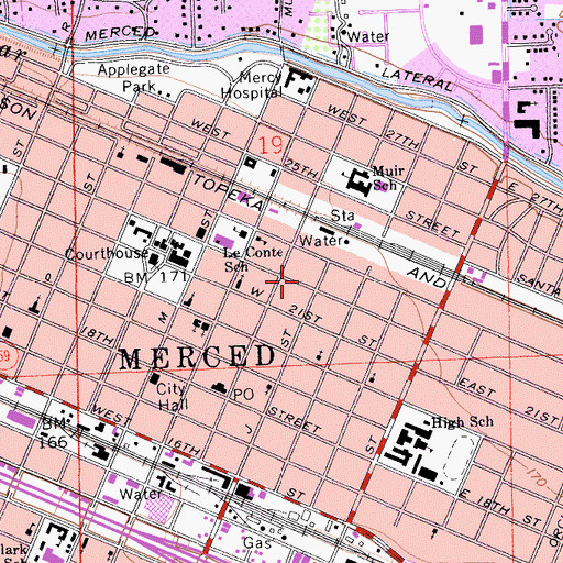 Topographic Map of City of Merced, CA
