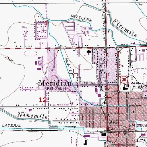 Topographic Map of City of Meridian, ID