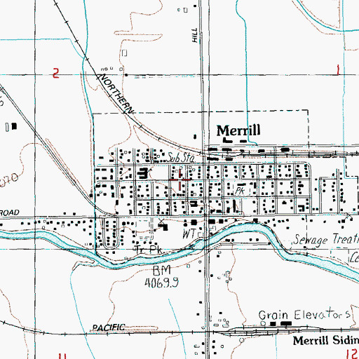Topographic Map of City of Merrill, OR