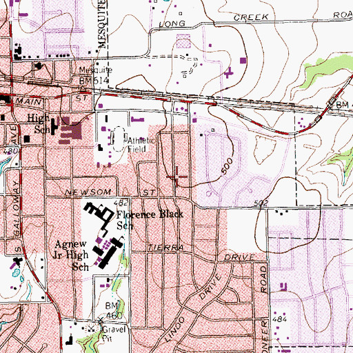 Topographic Map of City of Mesquite, TX
