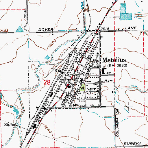 Topographic Map of City of Metolius, OR