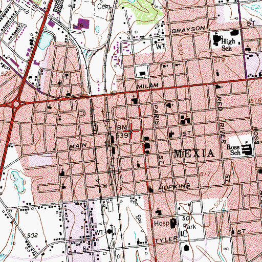 Topographic Map of City of Mexia, TX