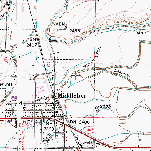 Topographic Map of City of Middleton, ID