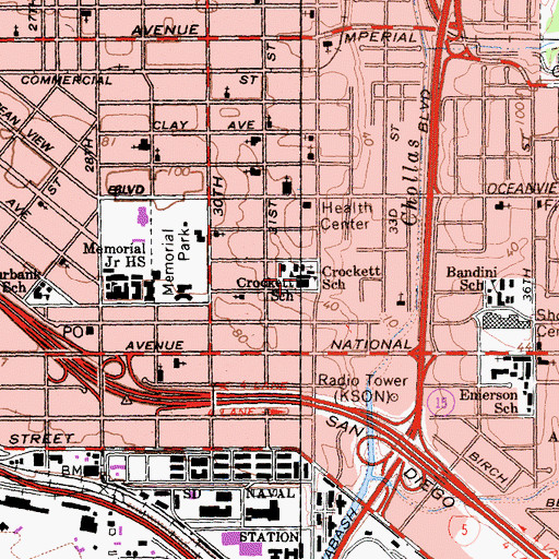 Topographic Map of Crockett School, CA