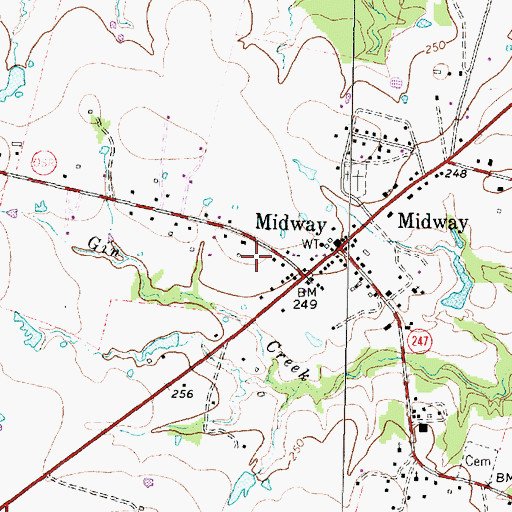 Topographic Map of City of Midway, TX