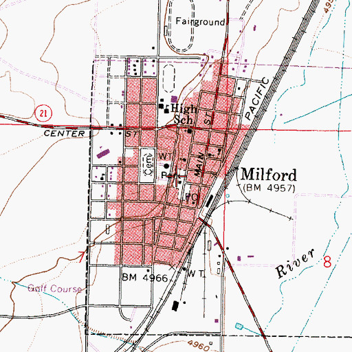 Topographic Map of City of Milford, UT