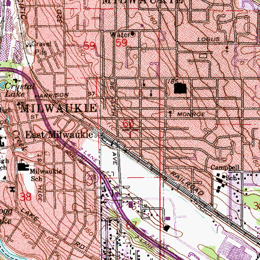 Topographic Map of City of Milwaukie, OR