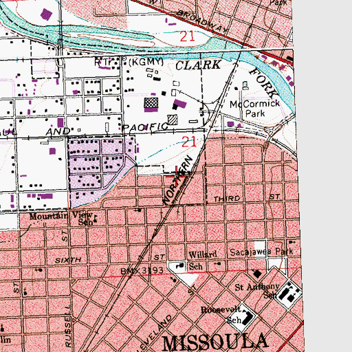 Topographic Map of City of Missoula, MT
