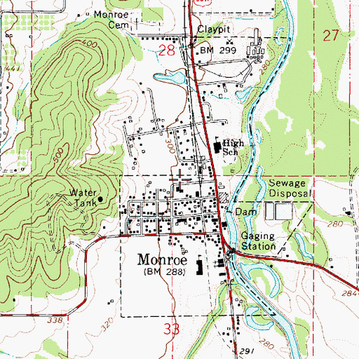 Topographic Map of City of Monroe, OR