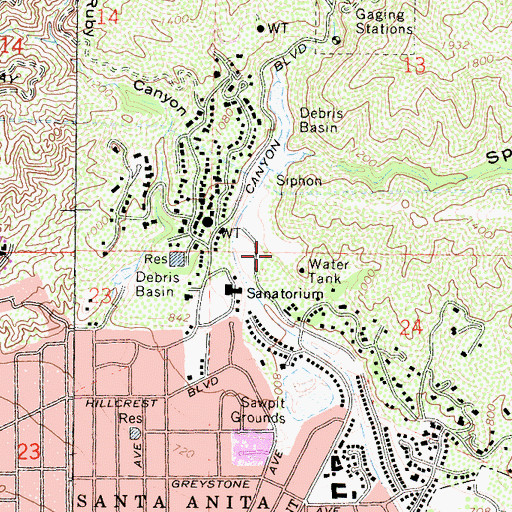 Topographic Map of City of Monrovia, CA
