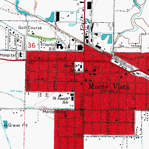 Topographic Map of City of Monte Vista, CO
