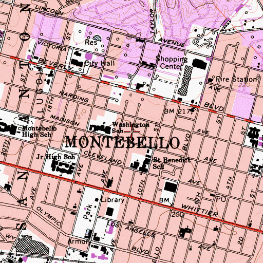 Topographic Map of City of Montebello, CA
