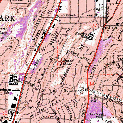 Topographic Map of City of Monterey Park, CA