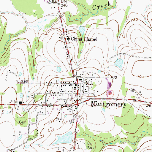 Topographic Map of City of Montgomery, TX